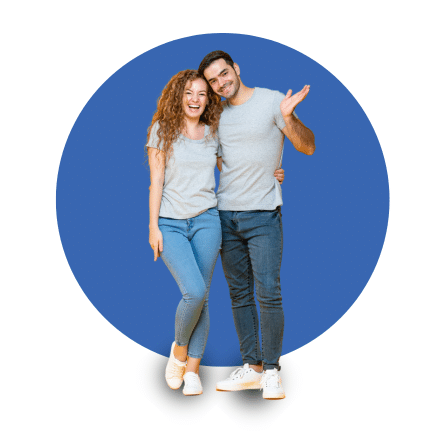 couple on blue background