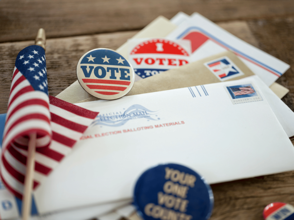 voting images such as buttons, flag, stickers and envelopes